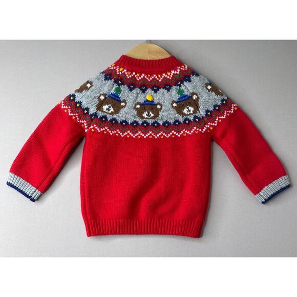 Baby Boden Fair Isle Teddy Bear Sweater in Rockabilly Red Boy/Girl 3-6 Mo - Picture 3 of 4